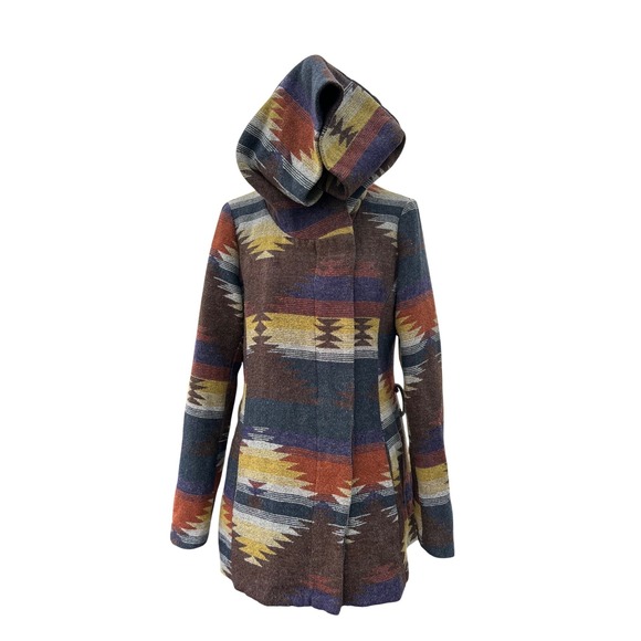 Mossimo Supply Co. Jackets & Blazers - Mossimo Supply Co Southwestern Hooded Coat Brown Geometric Wool Blend Medium